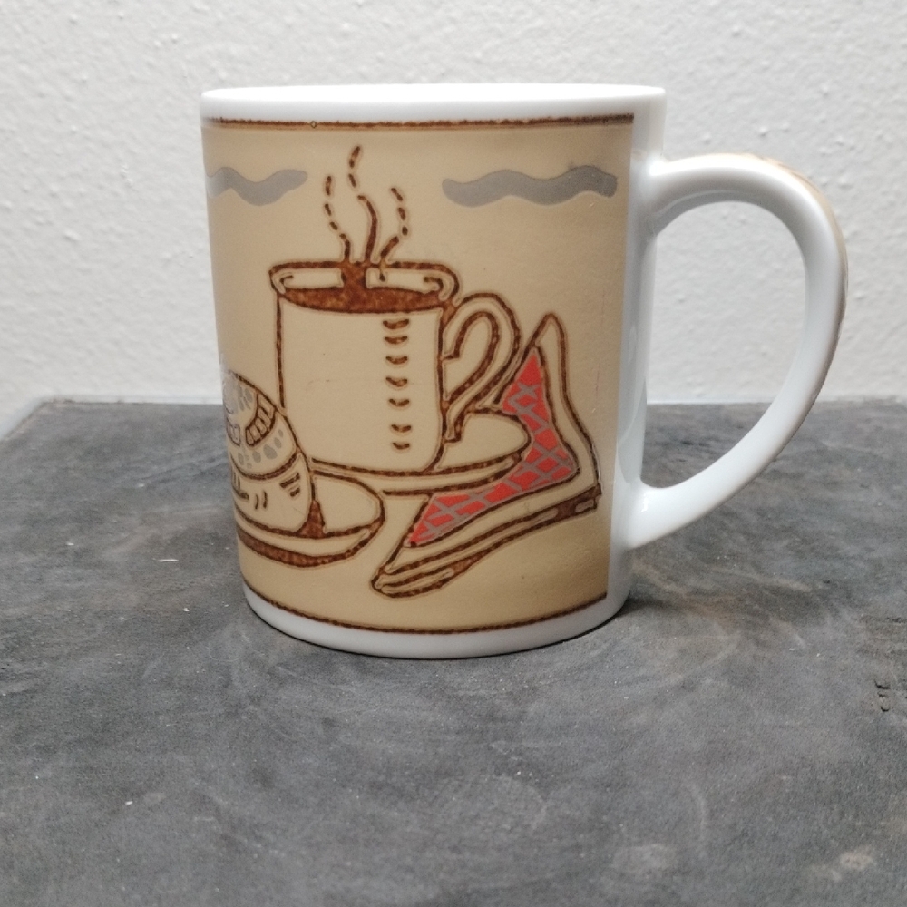 Ceramic Coffee Mug with Beige and Brown Design